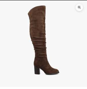 Journee Boots Size 7M Brown Faux Suede KAISON-WC Thigh High Block Heel Wide Calf
